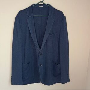 Nordstrom Rack blue herringbone print cotton stretch blazer suit jacket 2 button